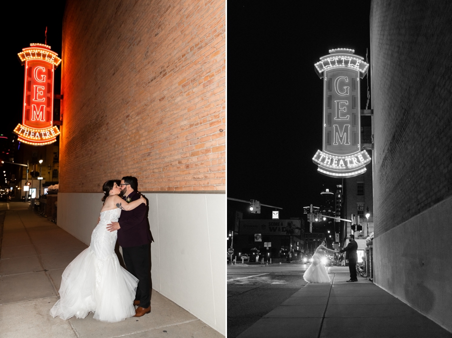 Al & Cassie chose to use The Gem Theatre for their Detroit Wedding, which was a gorgeous “after dark” photo spot