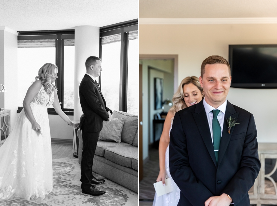 Curtis and Morgan’s first look at Grand Traverse Resort during their Traverse City Wedding.