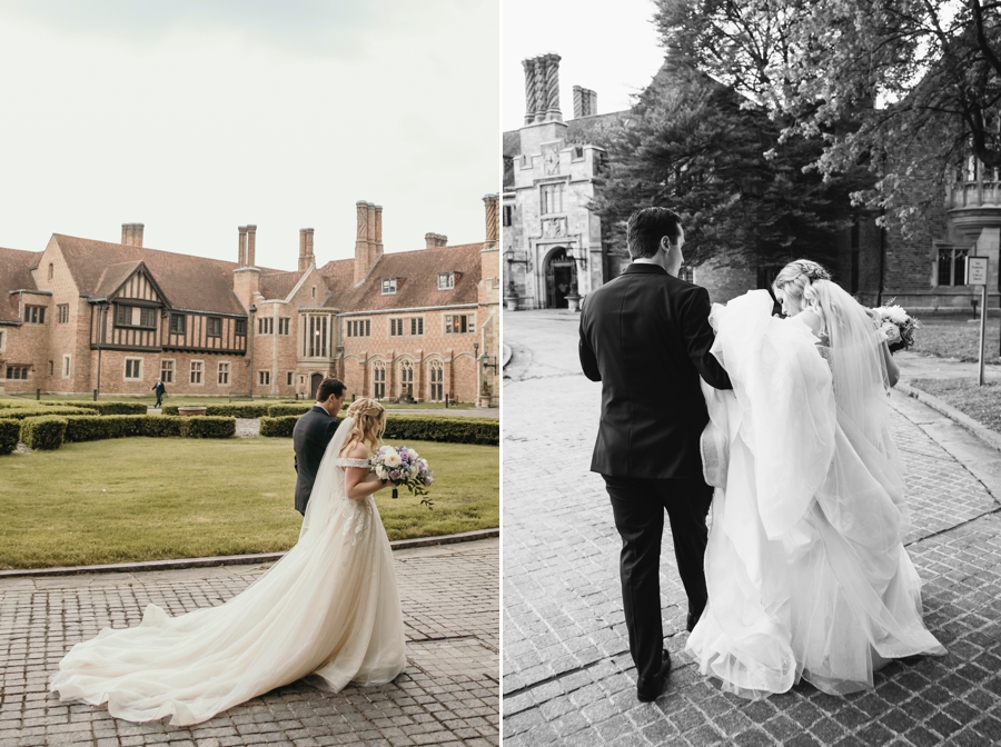 Ondrej and Charlotte taking their first walk as husband and wife on the grounds of Meadow Brook Hall