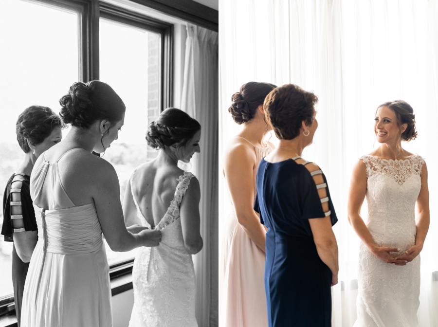 Sam getting ready with her mother and bridesmaids at her Plymouth Michigan Wedding